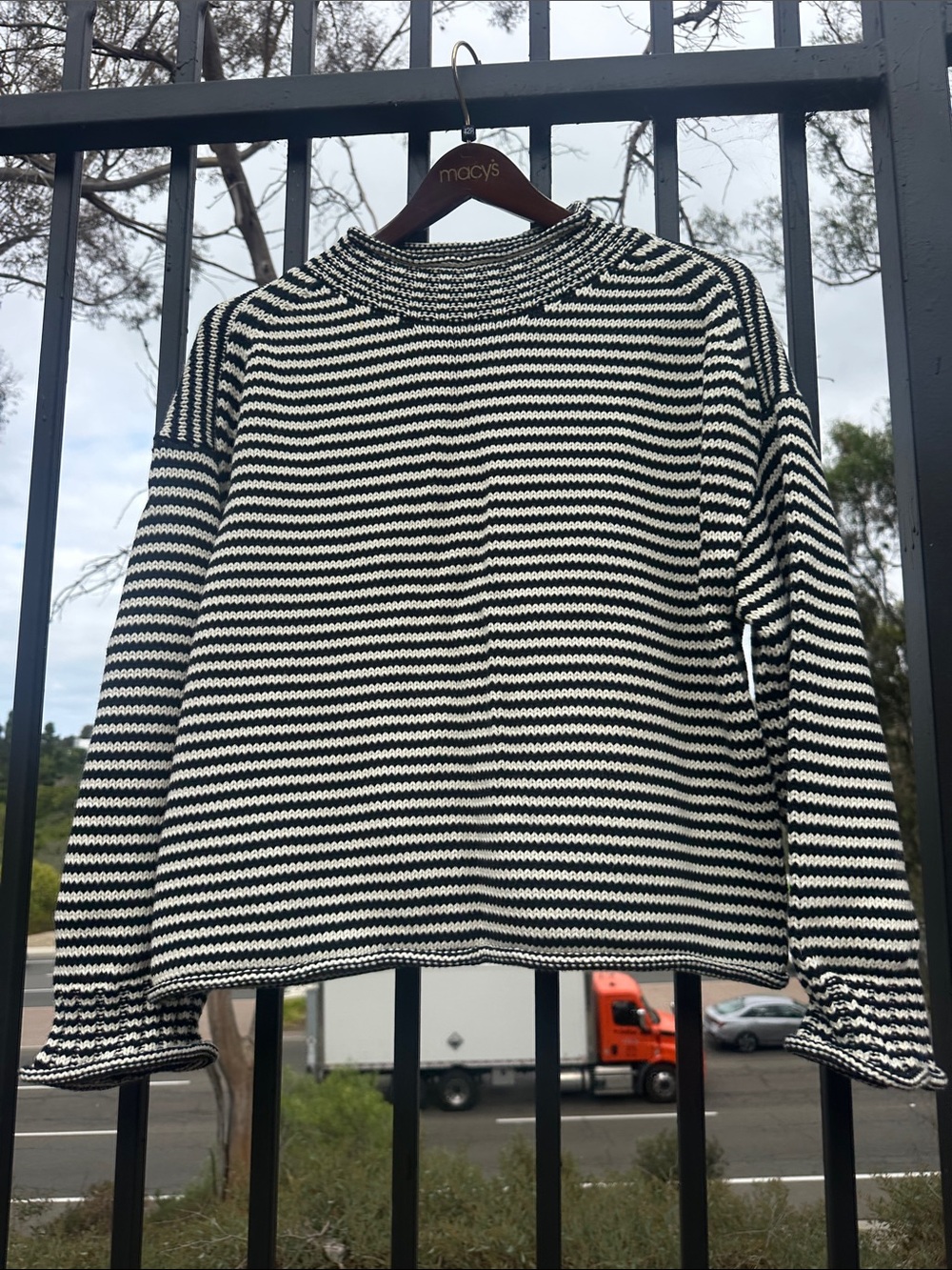 J. Crew Black & White Striped Knit Crewneck Sweater